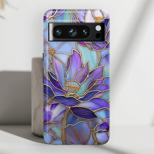 Purple Lotus Stained Glass Design Google Pixel Phone Case