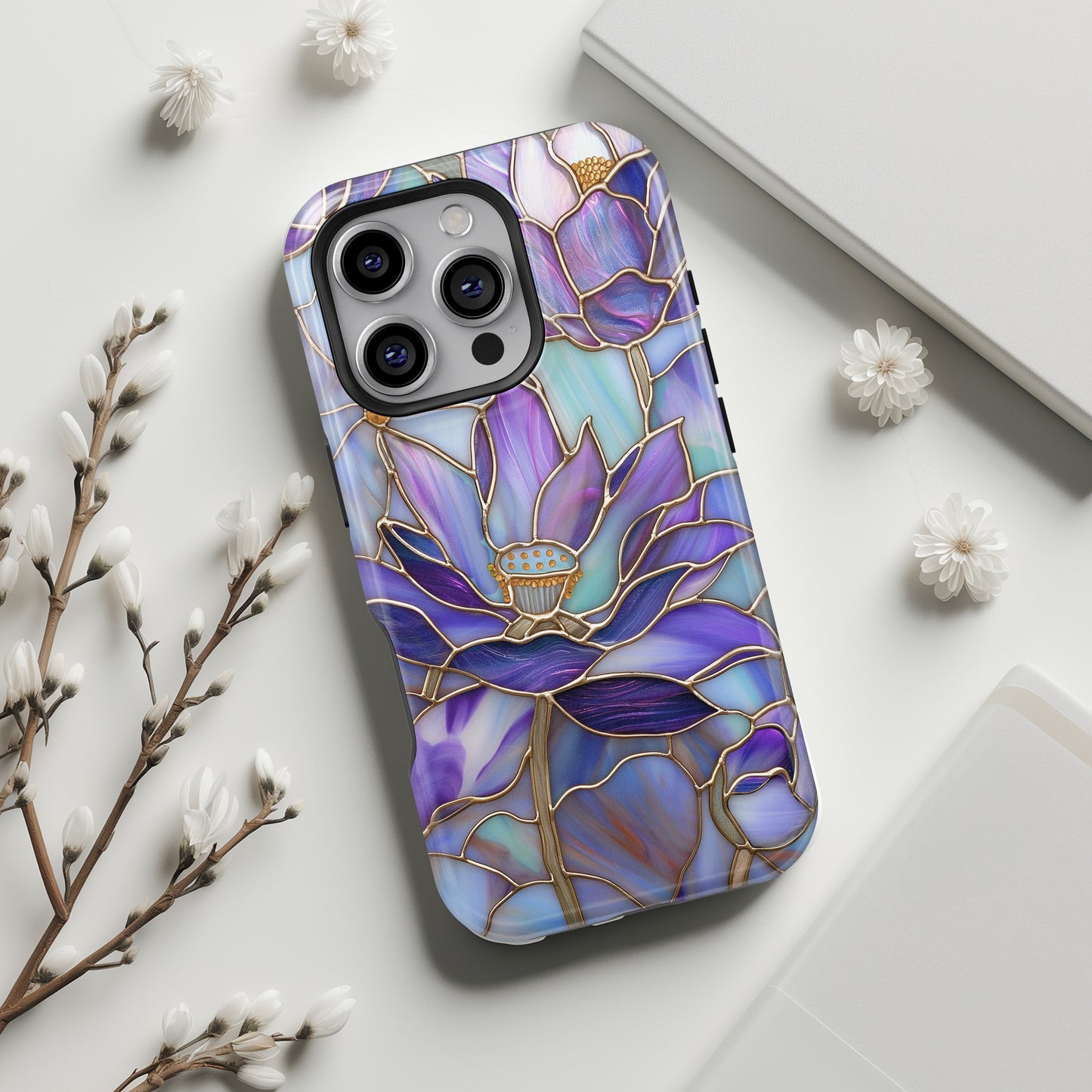 Purple Lotus Stained Glass Design iPhone Case