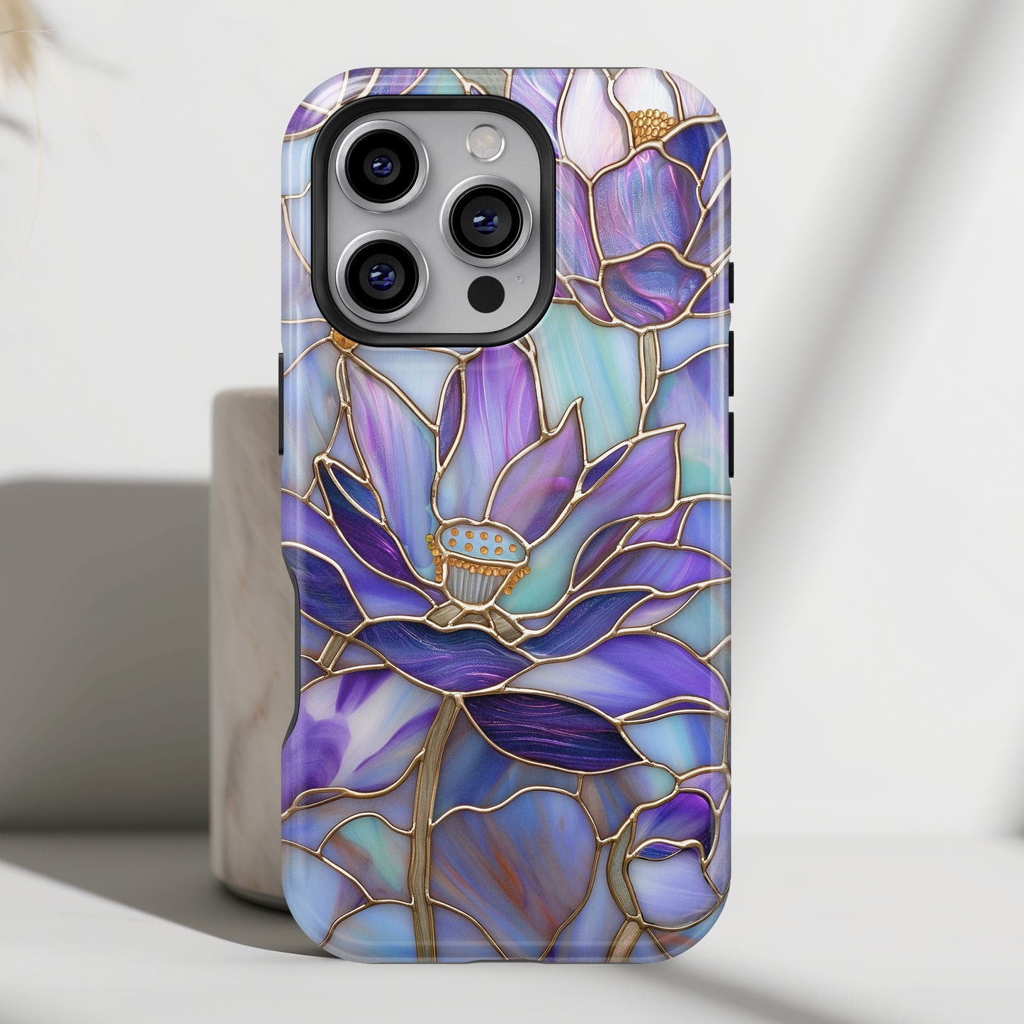Purple Lotus Stained Glass Design iPhone Case
