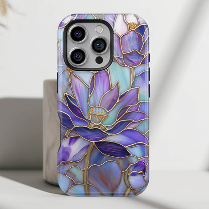 Purple Lotus Stained Glass Design iPhone Case