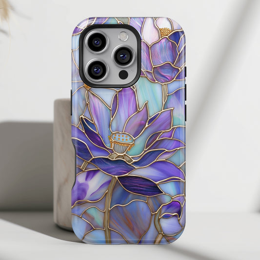 Purple Lotus Stained Glass Design iPhone Case