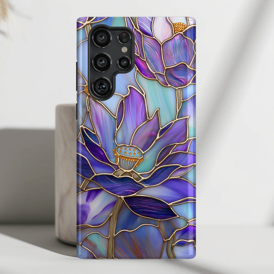 Purple Lotus Stained Glass Design Samsung Phone Case