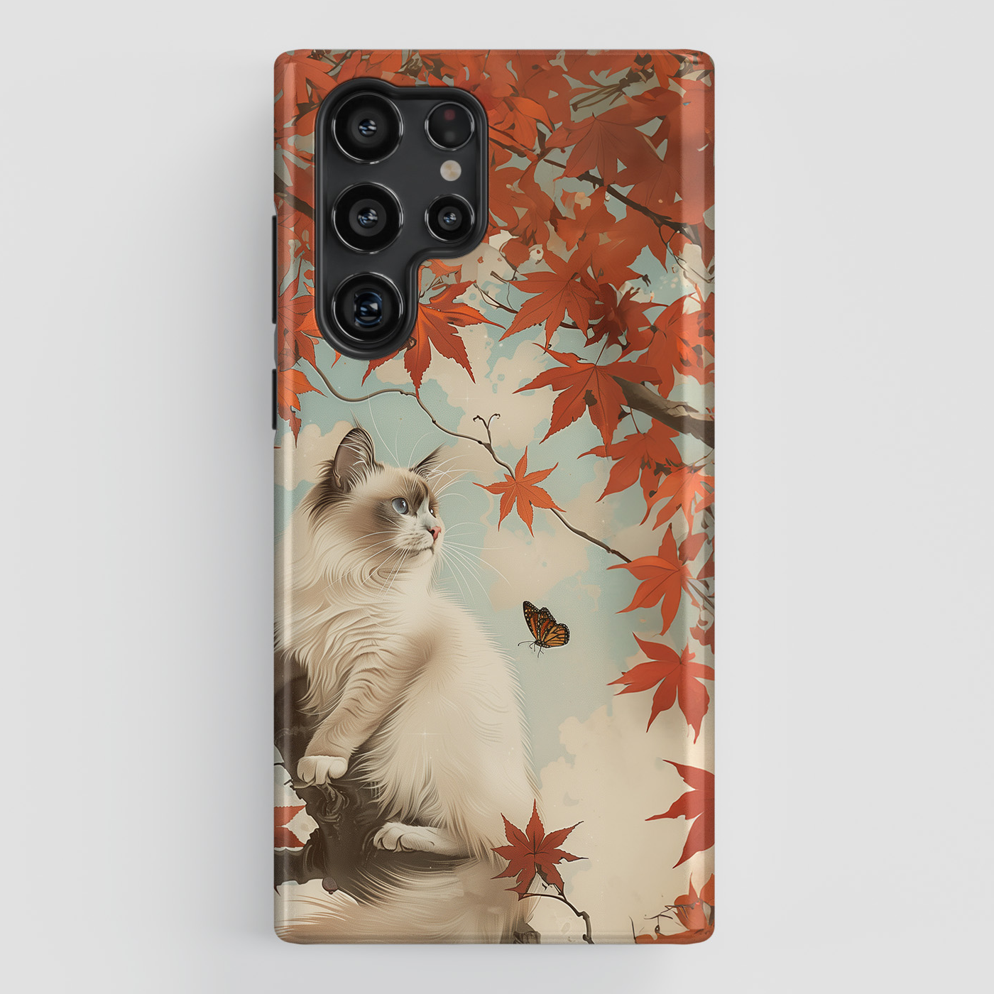 Retro Ragdoll Cat on Maple Tree Design Samsung Phone Case