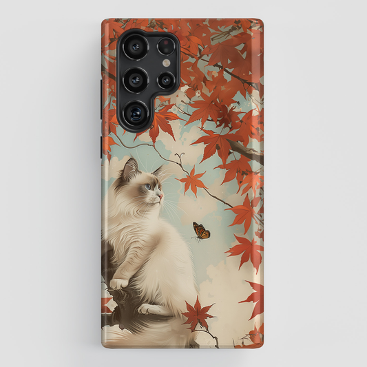Retro Ragdoll Cat on Maple Tree Design Samsung Phone Case