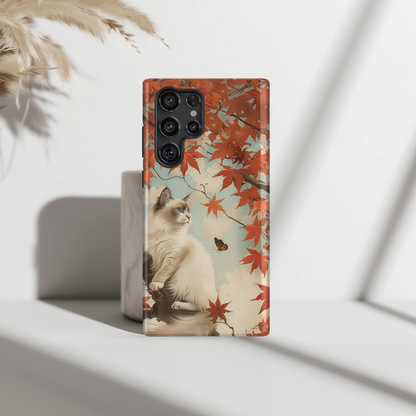 Retro Ragdoll Cat on Maple Tree Design Samsung Phone Case