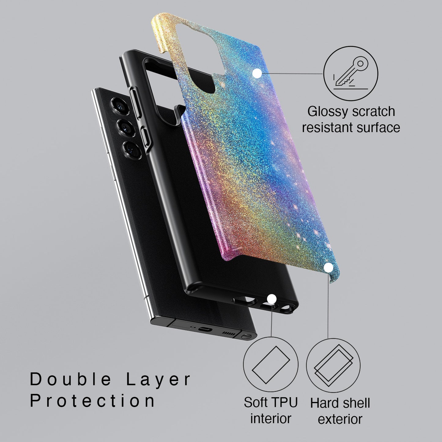 Rainbow Glitter Effect Design Case for Galaxy S series Phones