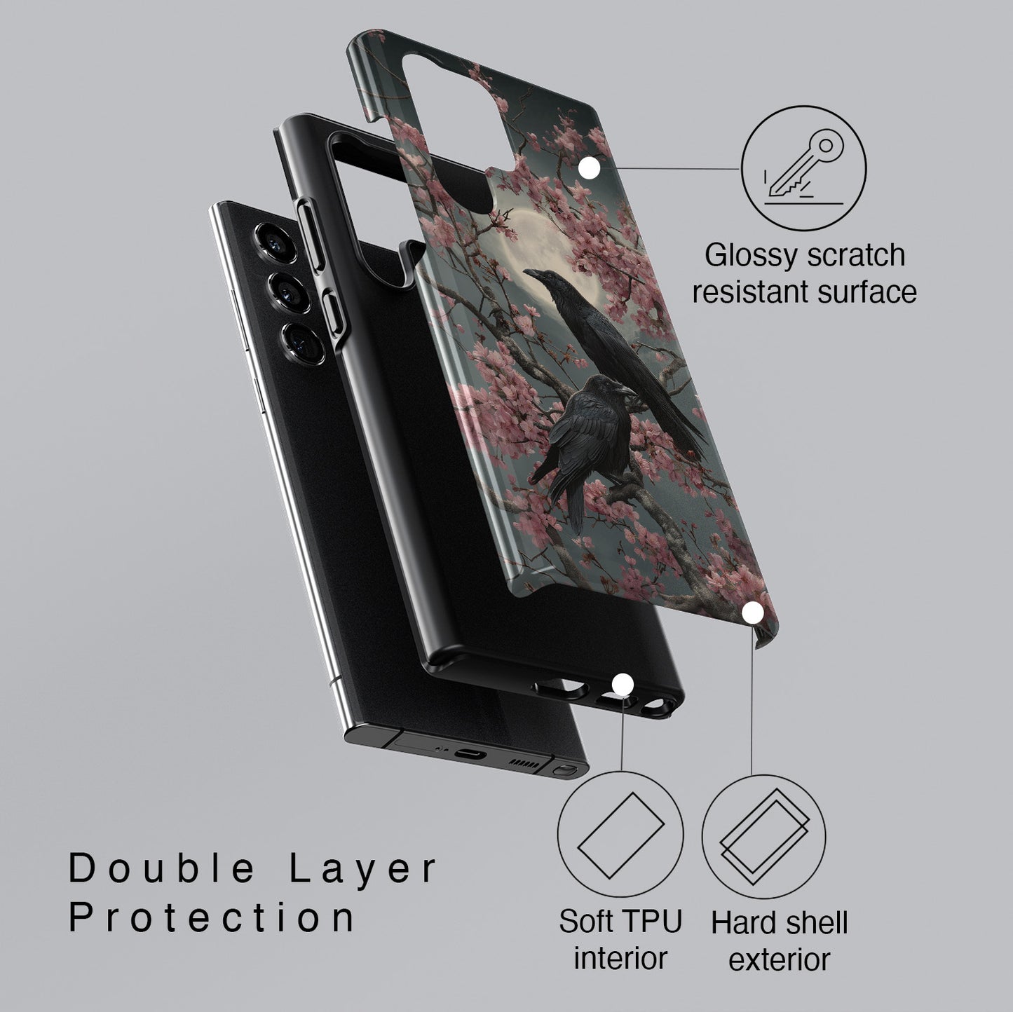 Ravens in Bloom Design Phone Case for Galaxy S series Phones