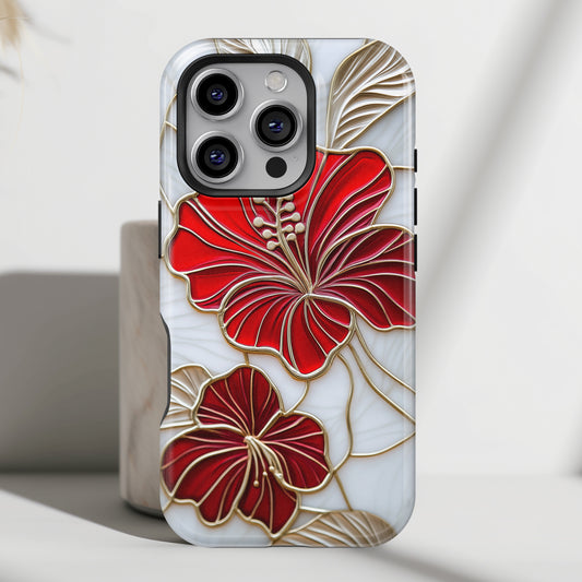 Red Hibiscus Stained Glass Design iPhone Case