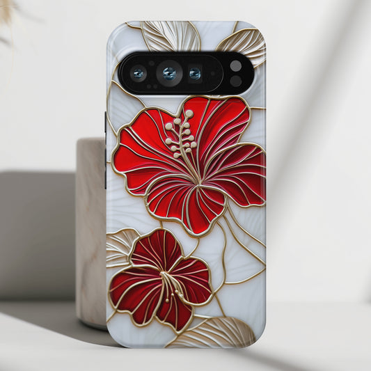 Red Hibiscus Stained Glass Design Phone Case for Google Pixel