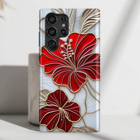 Red Hibiscus Stained Glass Design Phone Case for Galaxy S series Phones