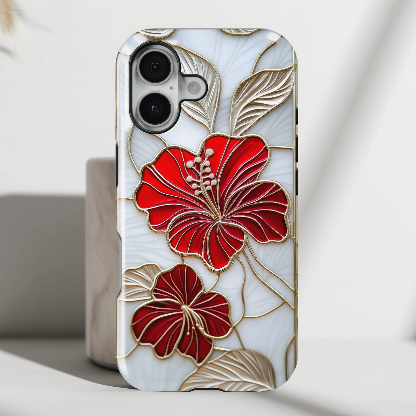 Red Hibiscus Stained Glass Design iPhone Case