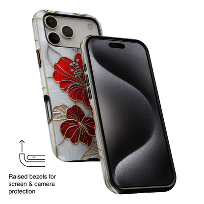 Red Hibiscus Stained Glass Design iPhone Case