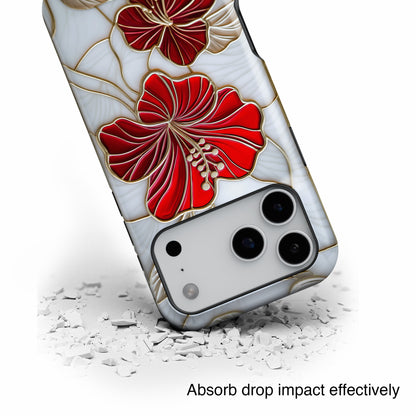Red Hibiscus Stained Glass Design iPhone Case