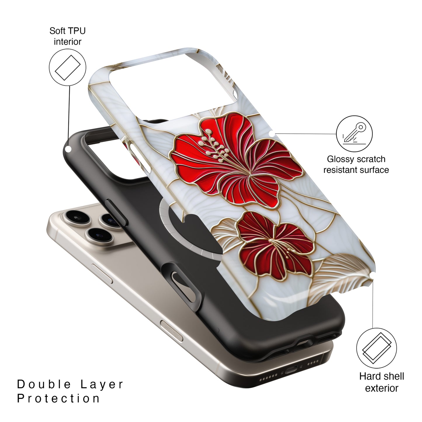 Red Hibiscus Stained Glass Design iPhone Case