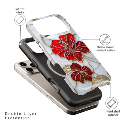 Red Hibiscus Stained Glass Design iPhone Case
