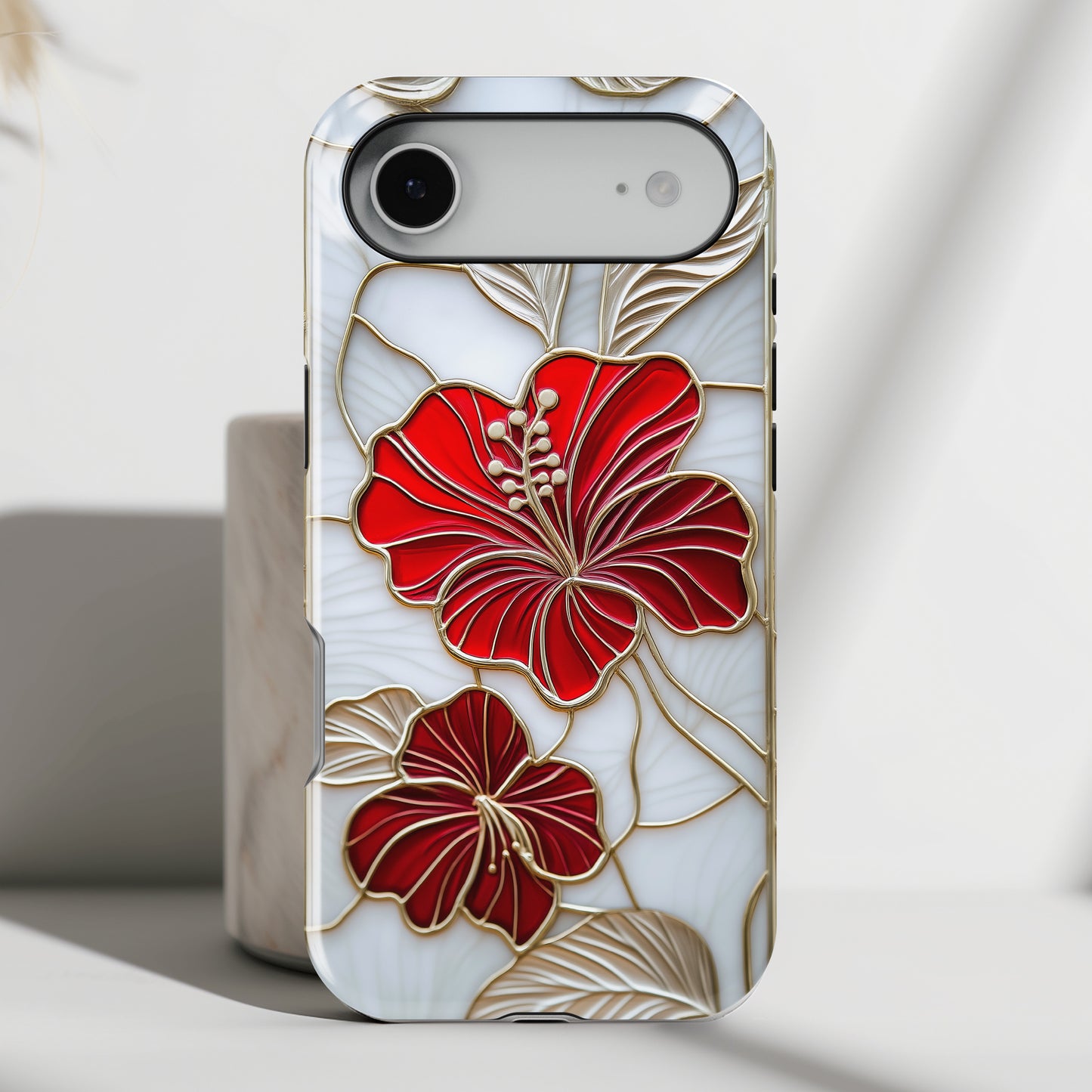 Red Hibiscus Stained Glass Design iPhone Case