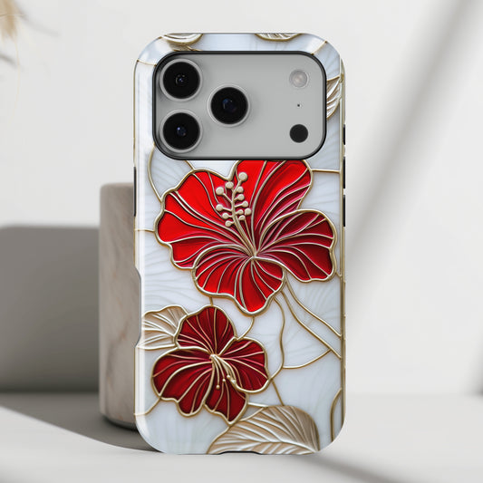 Red Hibiscus Stained Glass Design iPhone Case