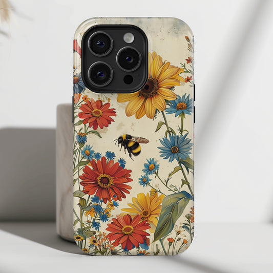 Retro Bumblebee Garden Design iPhone Case