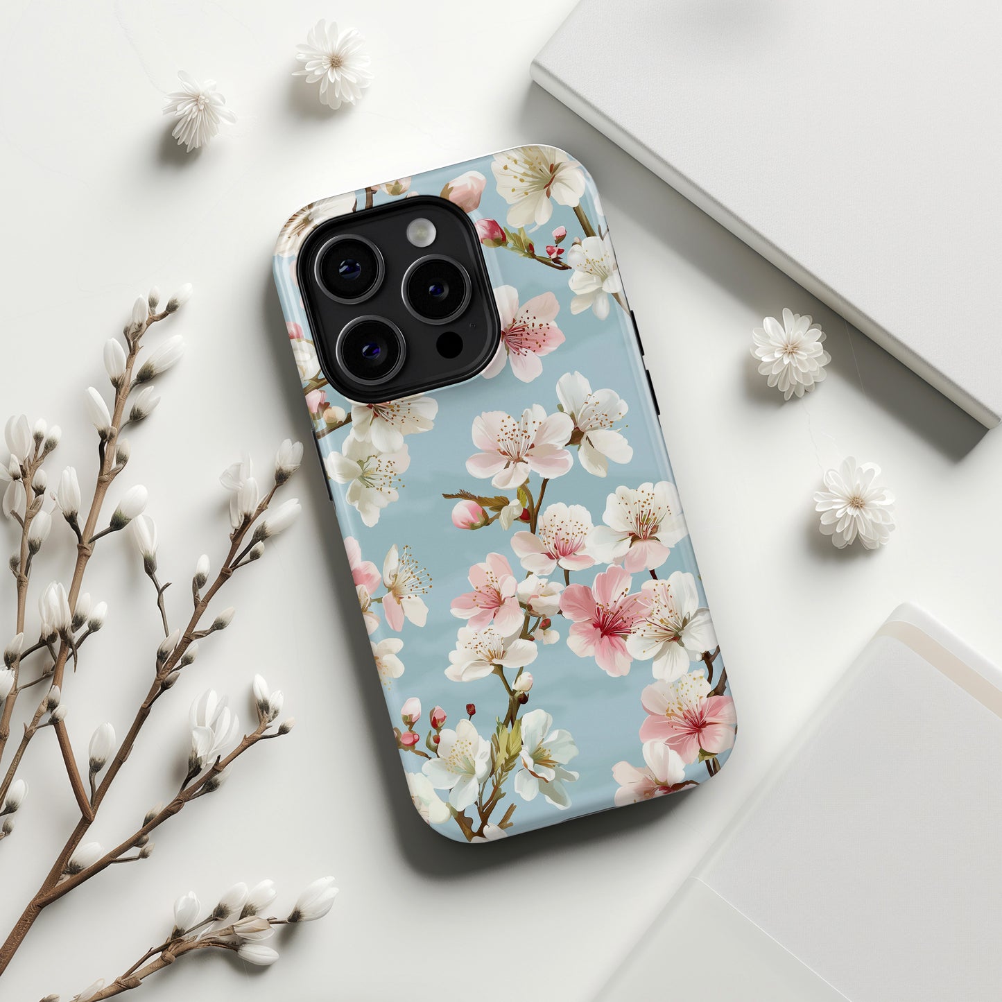 Retro Cherry Blossom Floral Design iPhone Case