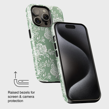 Retro Green Butterfly Lace Design iPhone Case