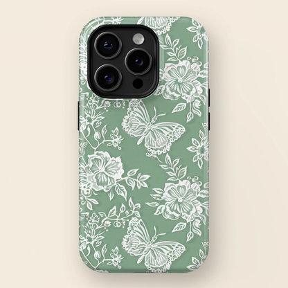 Retro Green Butterfly Lace Design iPhone Case