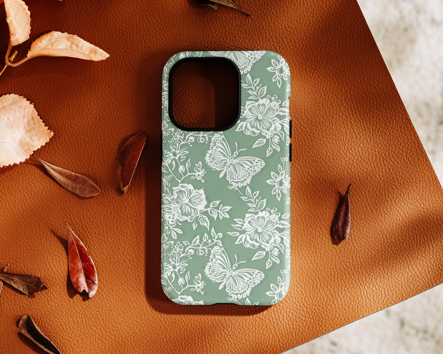 Retro Green Butterfly Lace Design iPhone Case