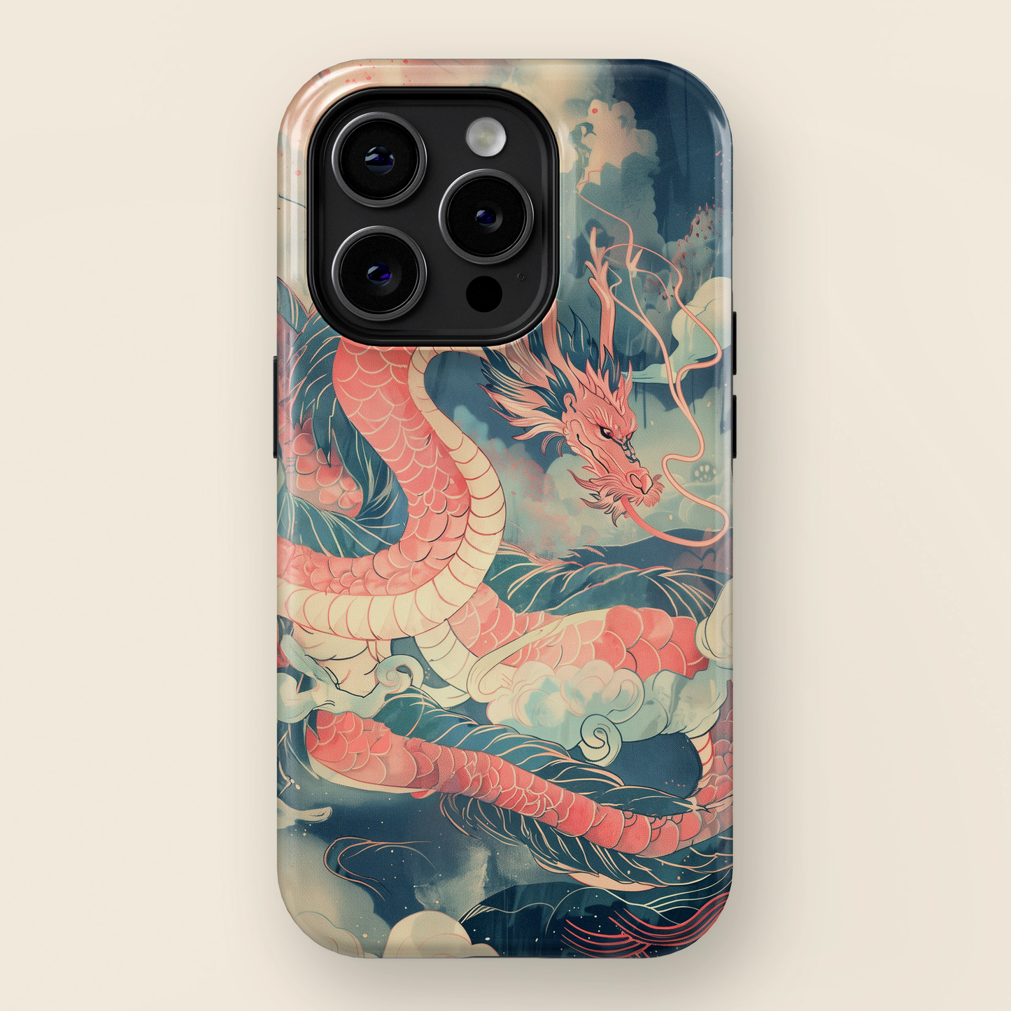 Retro Japanese Pink Dragon Design iPhone Case