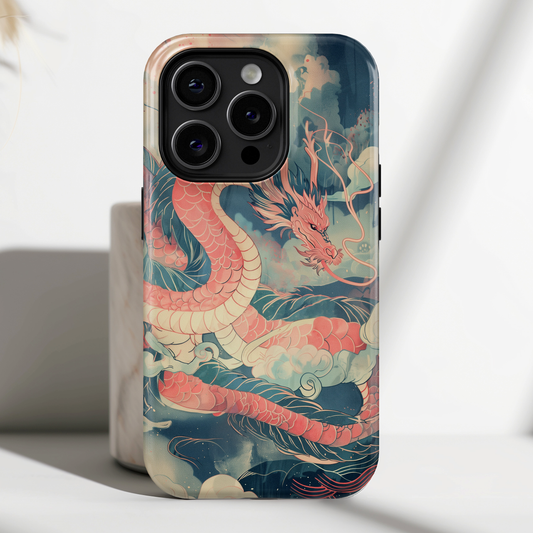 Retro Japanese Pink Dragon Design iPhone Case