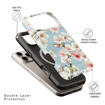Retro Cherry Blossom Floral Design iPhone Case