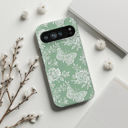 Retro Green Butterfly Lace Design Phone Case for Google Pixel