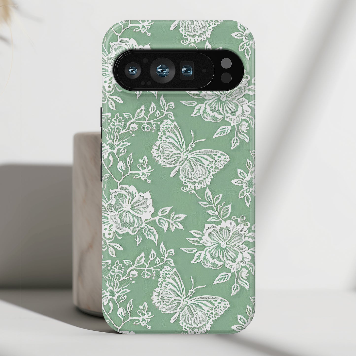 Retro Green Butterfly Lace Design Phone Case for Google Pixel