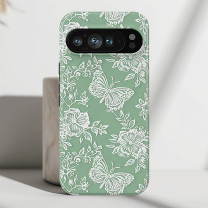 Retro Green Butterfly Lace Design Phone Case for Google Pixel