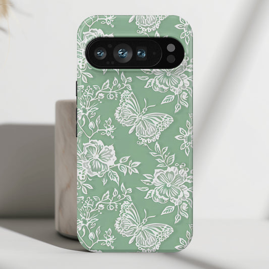 Retro Green Butterfly Lace Design Phone Case for Google Pixel