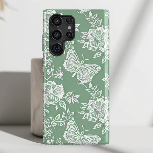 Retro Green Butterfly Lace Design Samsung Phone Case