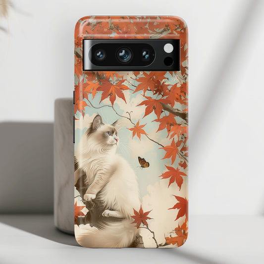 Retro Ragdoll Cat on Maple Tree Design Google Pixel Phone Case