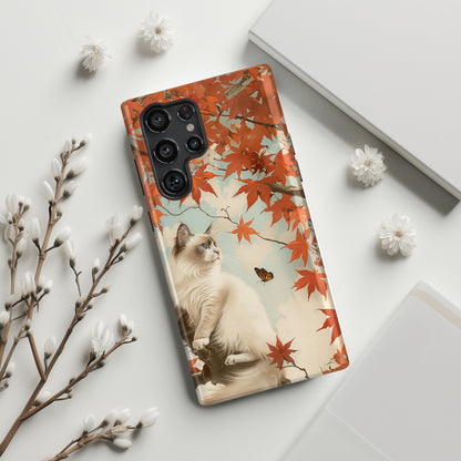 Retro Ragdoll Cat on Maple Tree Design Case for Galaxy S series Phones