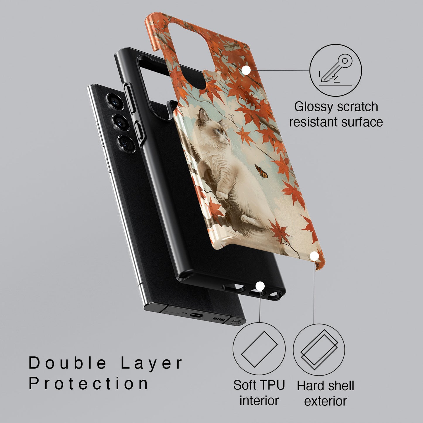 Retro Ragdoll Cat on Maple Tree Design Case for Galaxy S series Phones