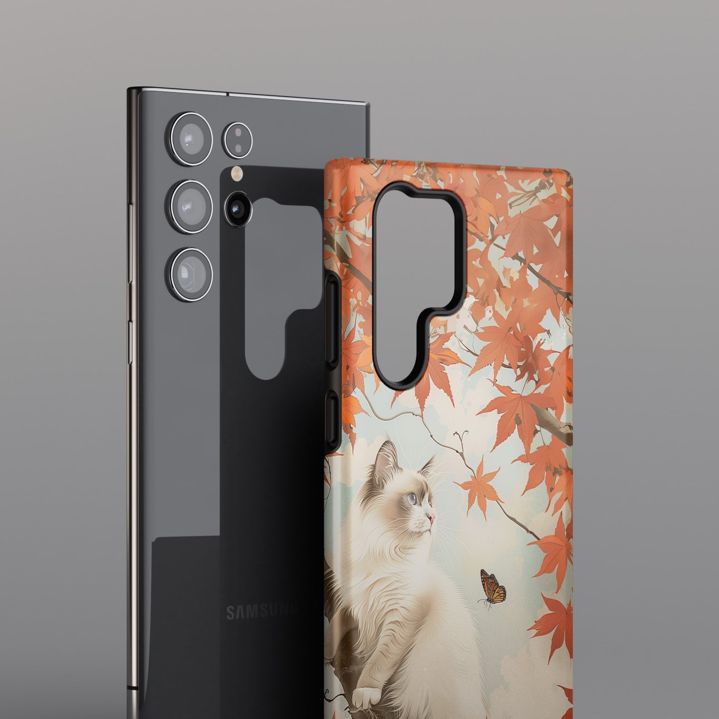 Retro Ragdoll Cat on Maple Tree Design Case for Galaxy S series Phones