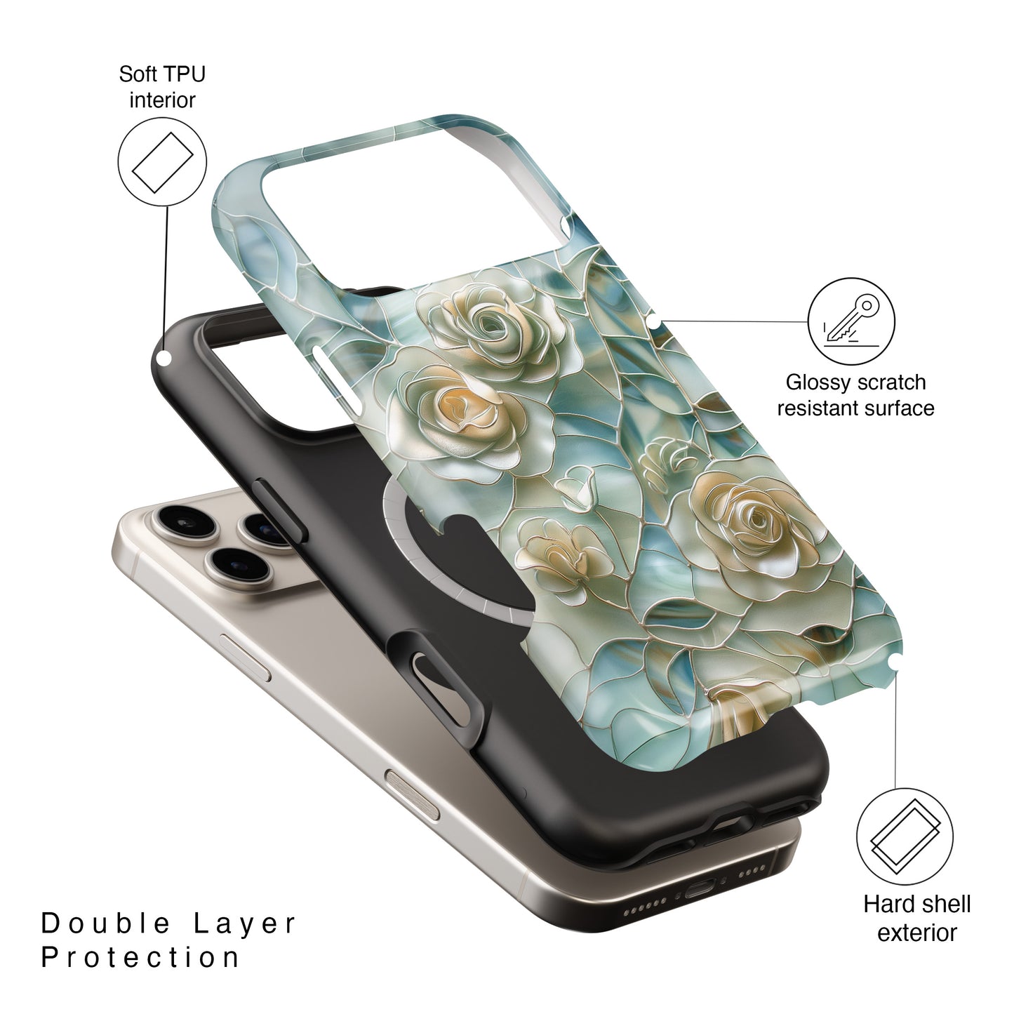 Roses Stained Glass Design Design iPhone Case