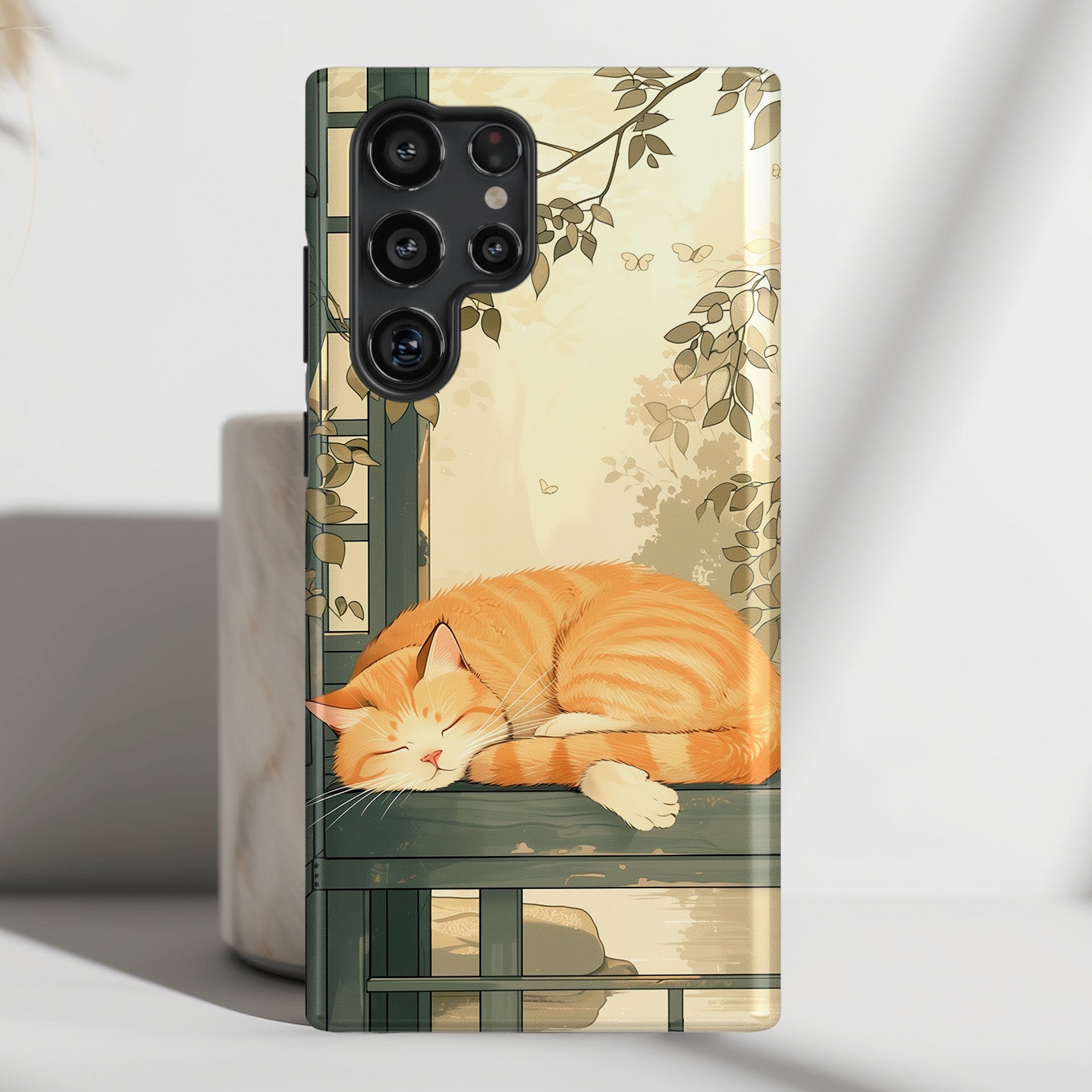 Sleeping Cat in Japanese Art Painting Design Case for Galaxy S series Phones