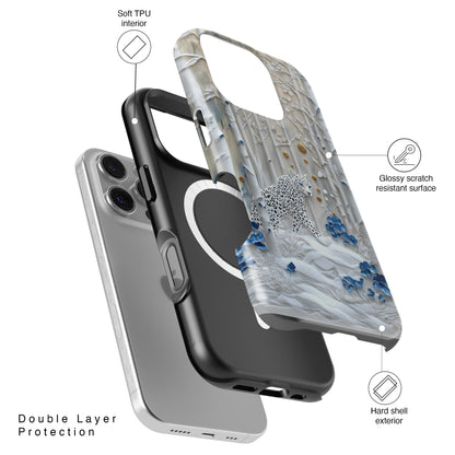 Snow Leopard in Winter Forest Design 2 iPhone Case