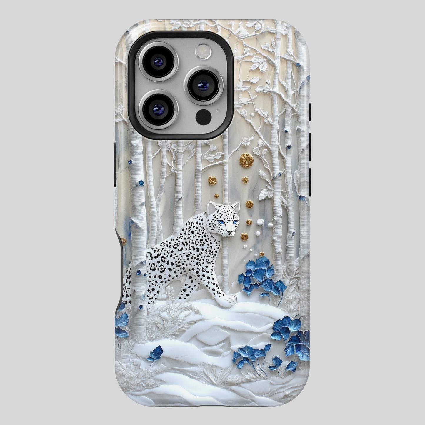 Snow Leopard in Winter Forest Design 2 iPhone Case