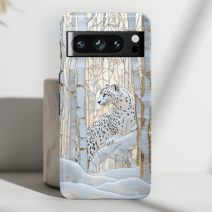 Snow Leopard in Winter Forest Design 1 Google Pixel Phone Case