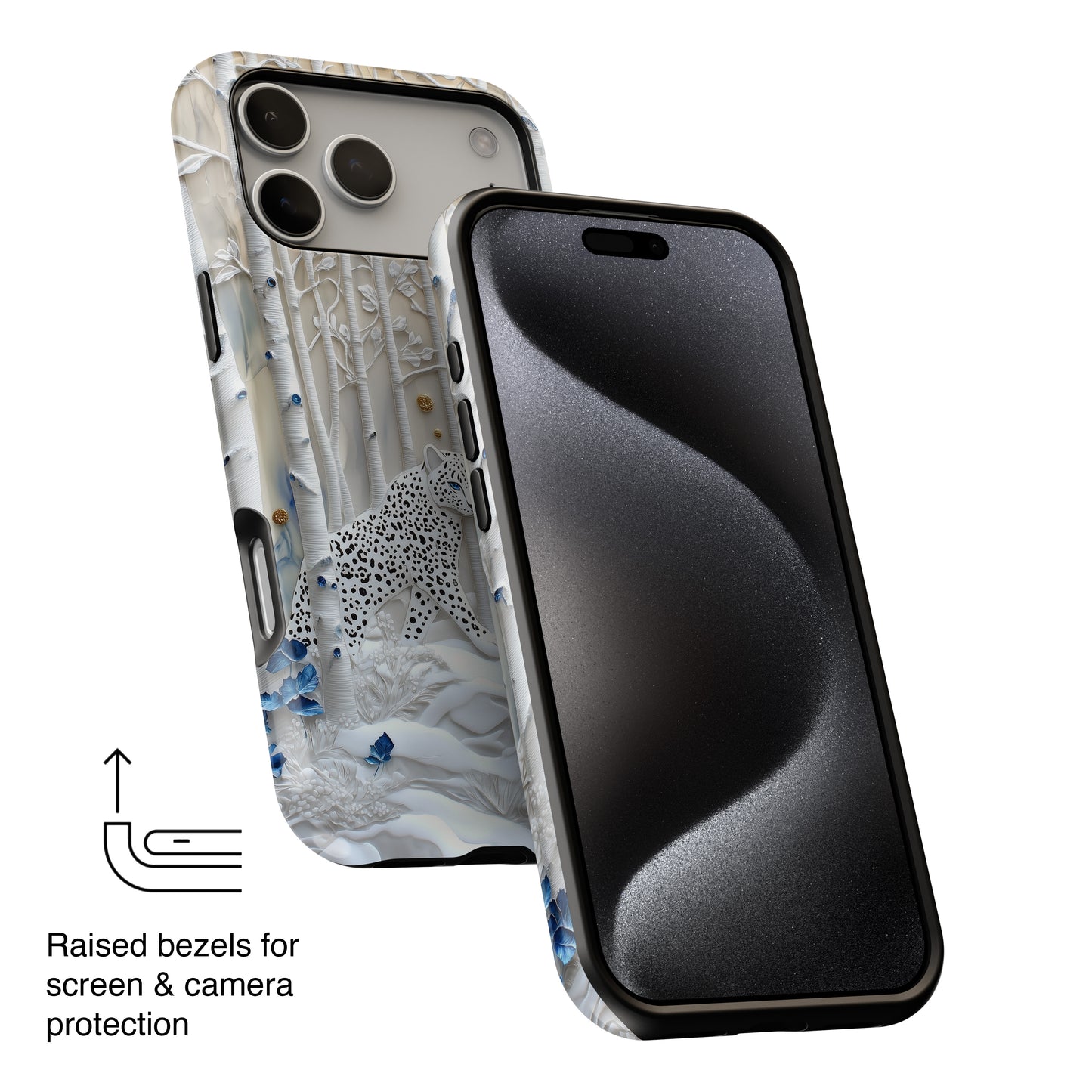 Snow Leopard in Winter Forest Design 2 iPhone Case