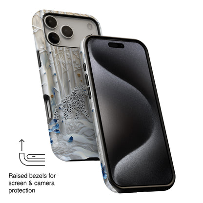 Snow Leopard in Winter Forest Design 2 iPhone Case