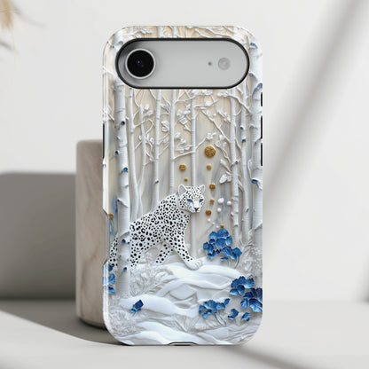 Snow Leopard in Winter Forest Design 2 iPhone Case