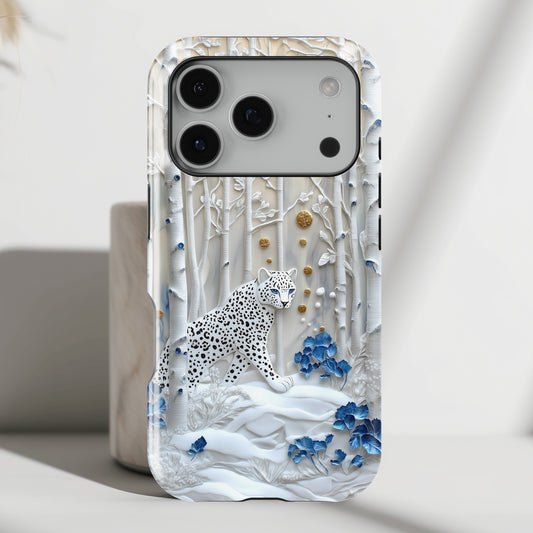 Snow Leopard in Winter Forest Design 2 iPhone Case