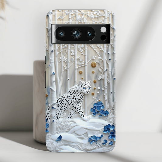 Snow Leopard in Winter Forest Design 2 Google Pixel Phone Case