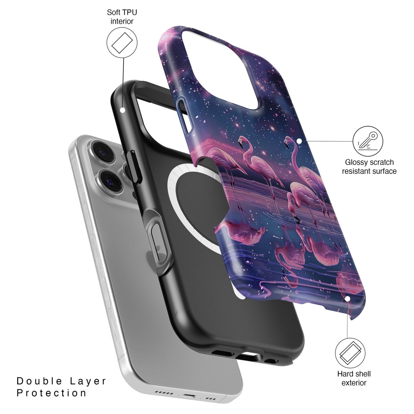 Starry Night Flamingo Design iPhone Case