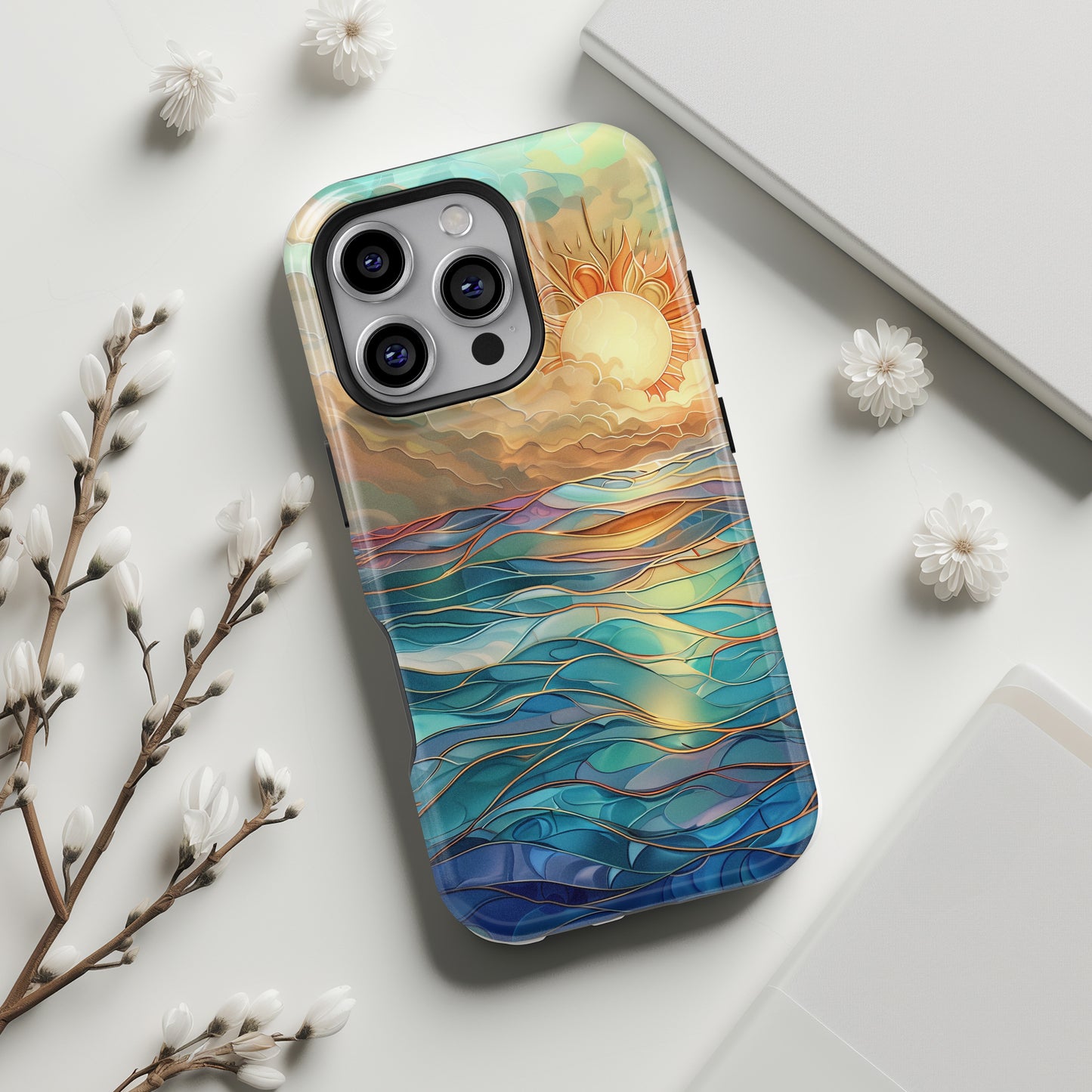 Sun & Ocean Stained Glass Design 1 Print iPhone Case